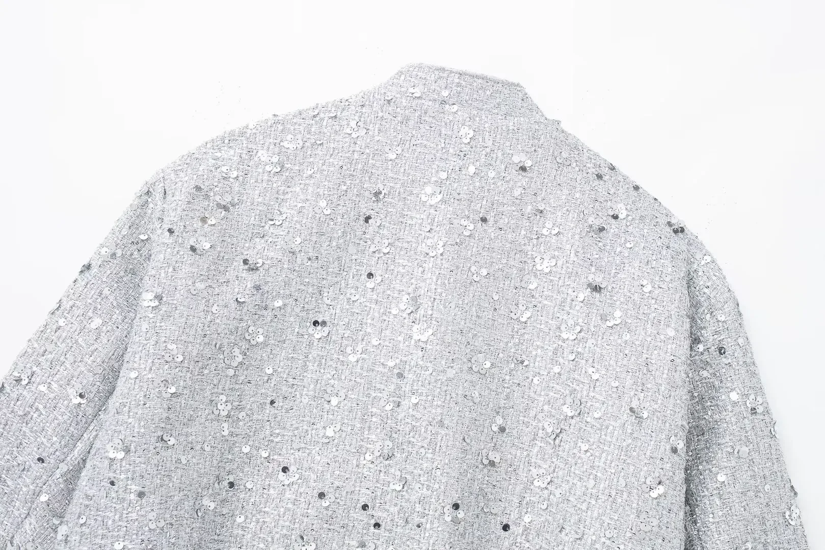 Women's Sequined Bomber Jacket Fall New Round Neck Long Sleeve Pocket Stretch Hem Sequins Jacket Coat Female Chic Outerwear Mallzona