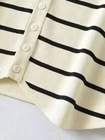 Women Fashion Front Button Striped Knit Vest Sweater Vintage V Neck Sleeveless Female Waistcoat Chic Vest Tops - Image 6