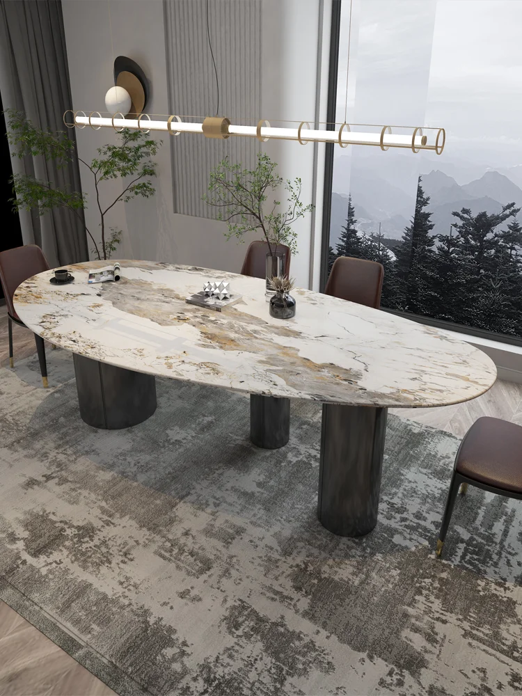 

Extremely simple rock slab luxury stone dining table and chair combination