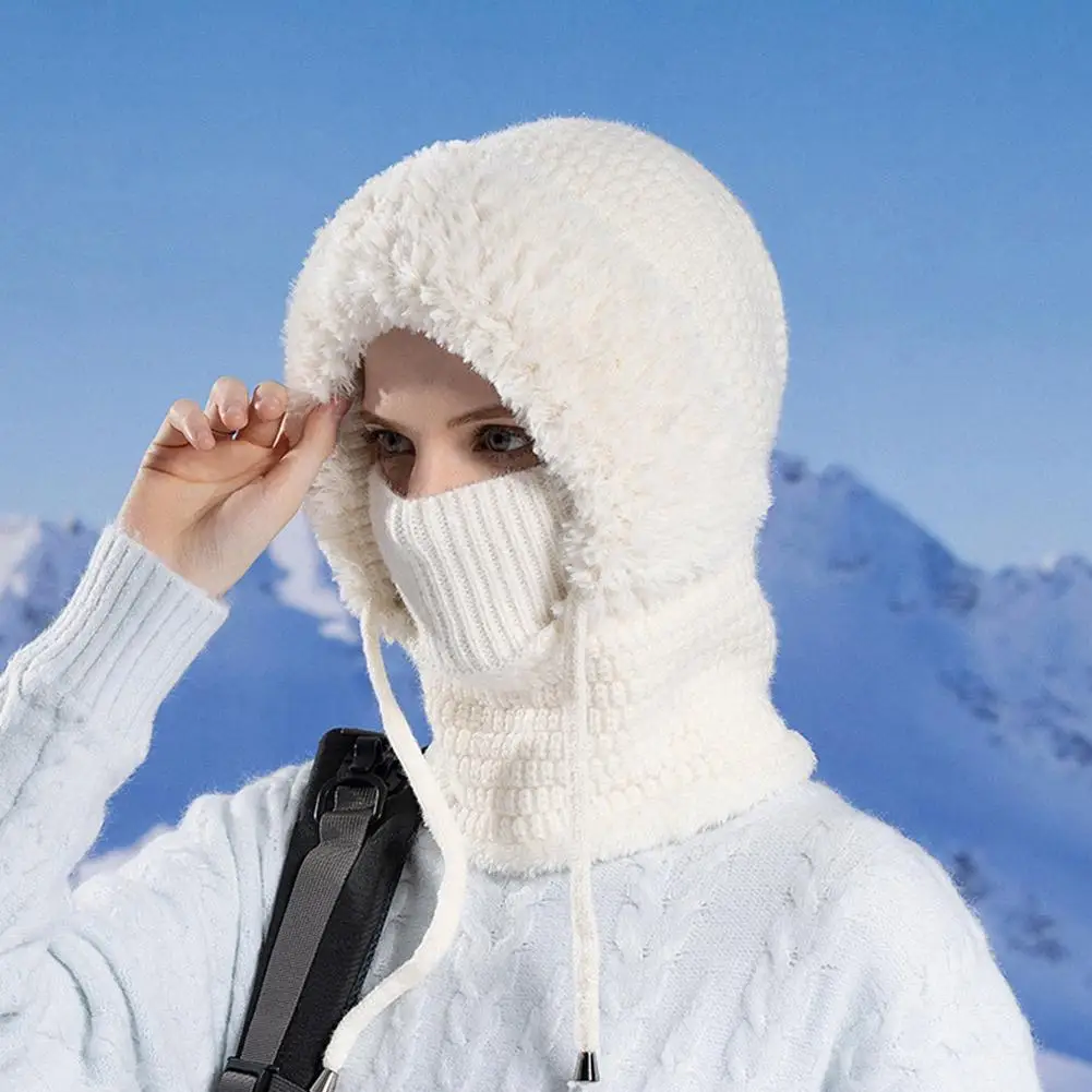 3 In 1 Winter Balaclava For Women Winter Fur Cap Mask Set Hooded For Women Outdoor Cycling Ski Windproof Hat Fluffy Beanies Hood 4