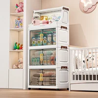 Large Foldable Flip-Top Transparent Storage Cabinet with Wheels - Space-Saving Mobile Organizer for Kitchen Bedroom Living Room 3