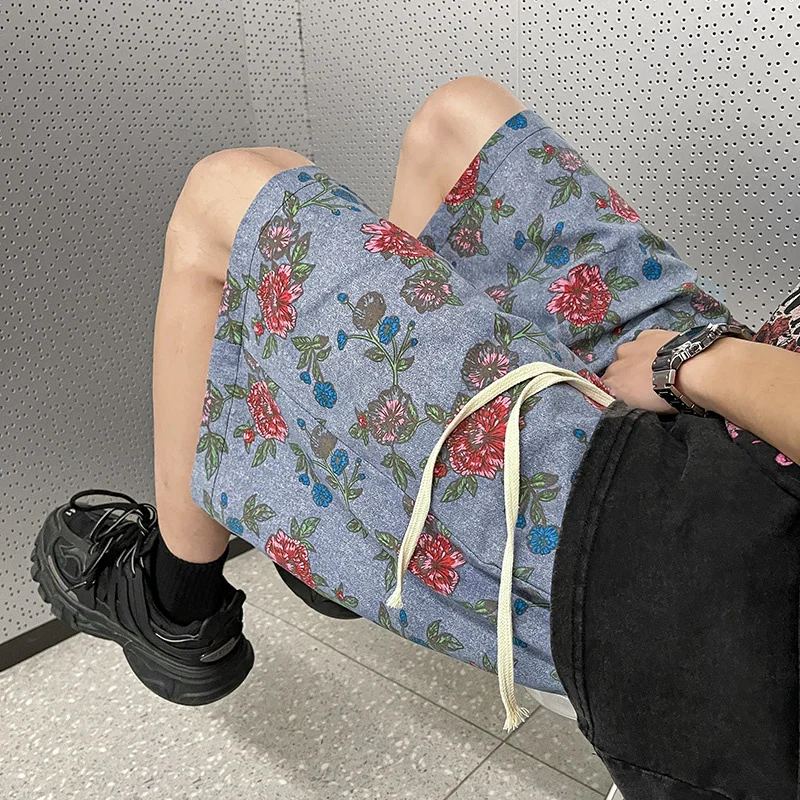 2023 New Casual Shorts for Men Gothic Summer Beach Knee Length Pants Elastic Waist Loose Male High Street Streetwear Gym Shorts