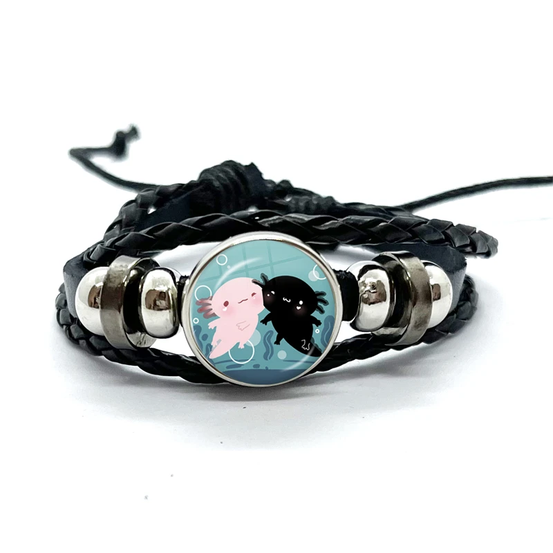 Axolotl  Leather Bracelet Glass Dome Multilayer Braided Bracelets Bangles Handmade Jewelry Gifts 2
