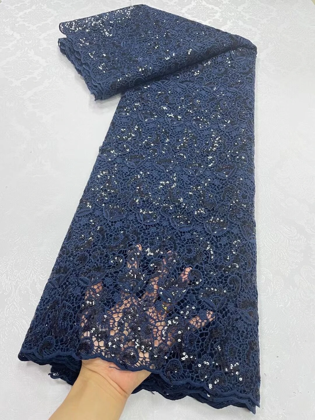 

Luxury African Fabric 3d Embroidery Guipir Sequins Lace For Women Wedding Dress 5Yards Water Soluble White Cotton Fabric Clothes