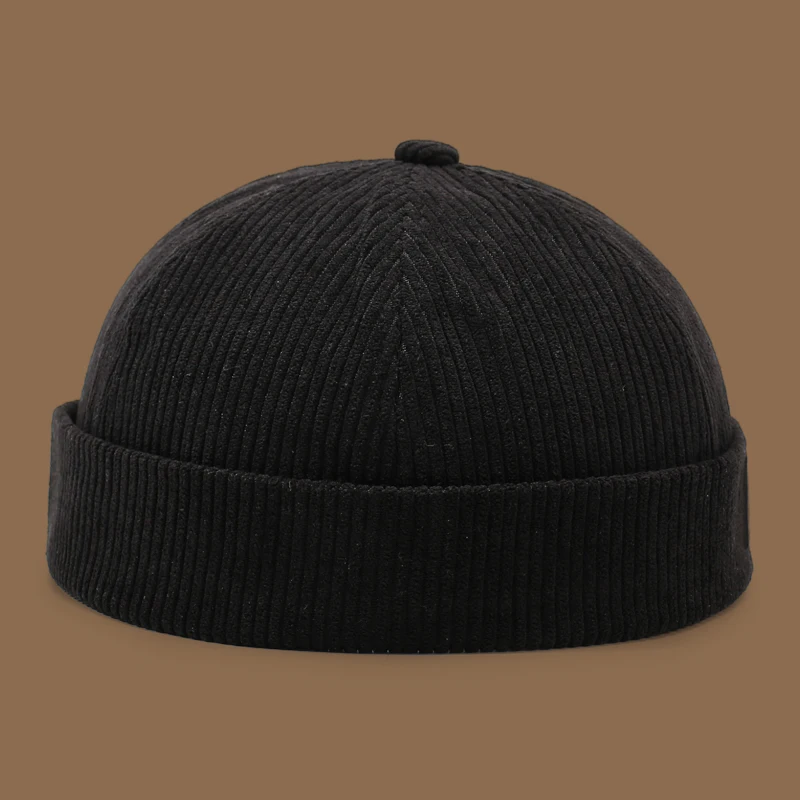 Autumn and winter corduroy brimless casual hat, personalized yuppie hat, men's and women's striped velvet melon skin hat 3