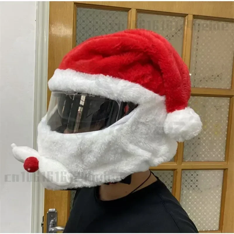 Christmas Motorcycle Full Helmet Plush Cover Creative Santa Claus