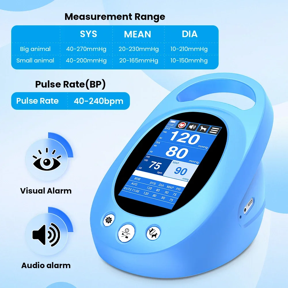 Portable Pet Blood Pressure Monitor with 4.3 Inch IPS Display and Touch Screen for Veterinary Use NIBP Tension Meter