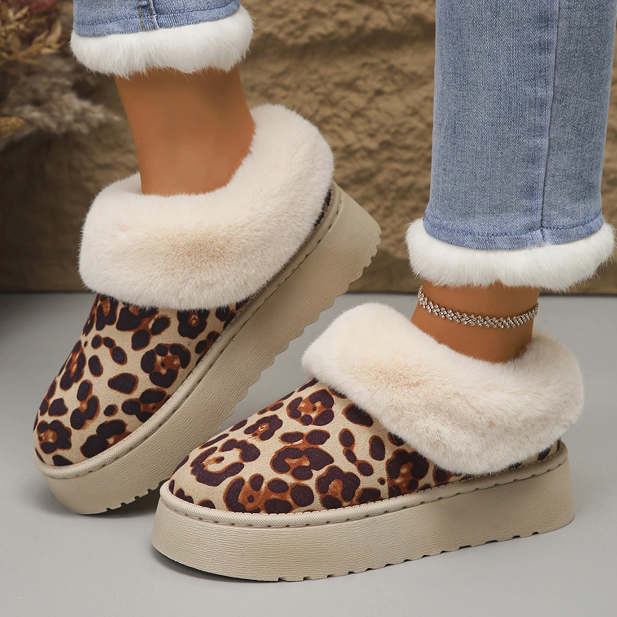 Woman Casual Platform Snow Boots Winter Leopard Designer Trend Outdoor Warm Comfort Non Slip Boots for Women