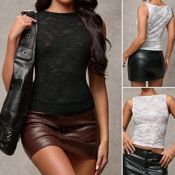 Mia Muse Boutique Summer Fashion Tank Tops Solid Color Hollow Out Sleeveless Boat Neck Y2k Casual Tank Tops for Women 1