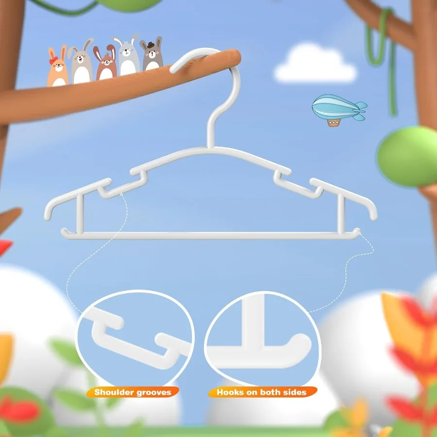 60Pack Plastic Hangers for Closet Organization Ideal for Storing Infant and Toddler Clothes Lightweight White Hangers with Smoo