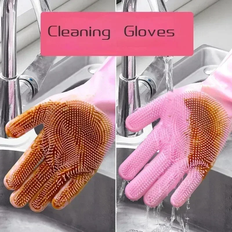 Cleaning Gloves Reusable Silicone Gloves Dishwashing Laundry Kitchen Cleaning Tools Pet Bathing Multifunctional