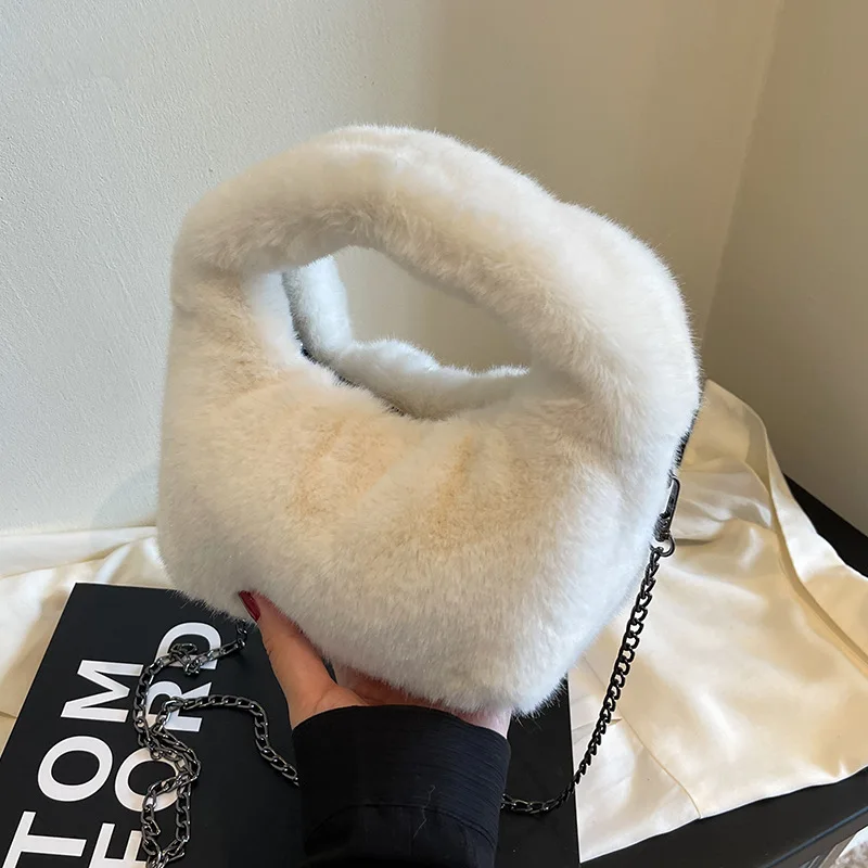 Fluffy bag female autumn and winter 2023 new niche design chain crossbody bag explosive portable furry bag
