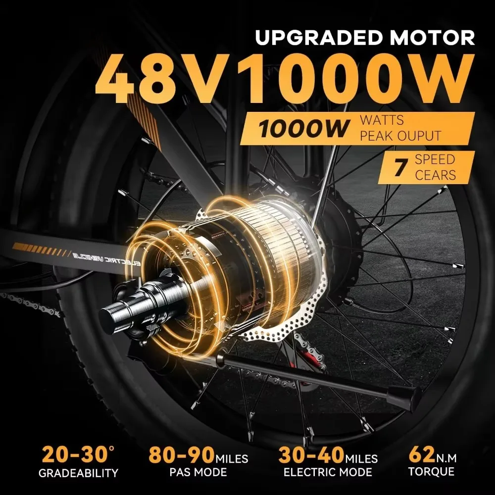 Electric Bicycle Electric Bike 1000W Folding Electric Bike 48V 20AH Large Removable Battery 80 Miles Max Range for Commute