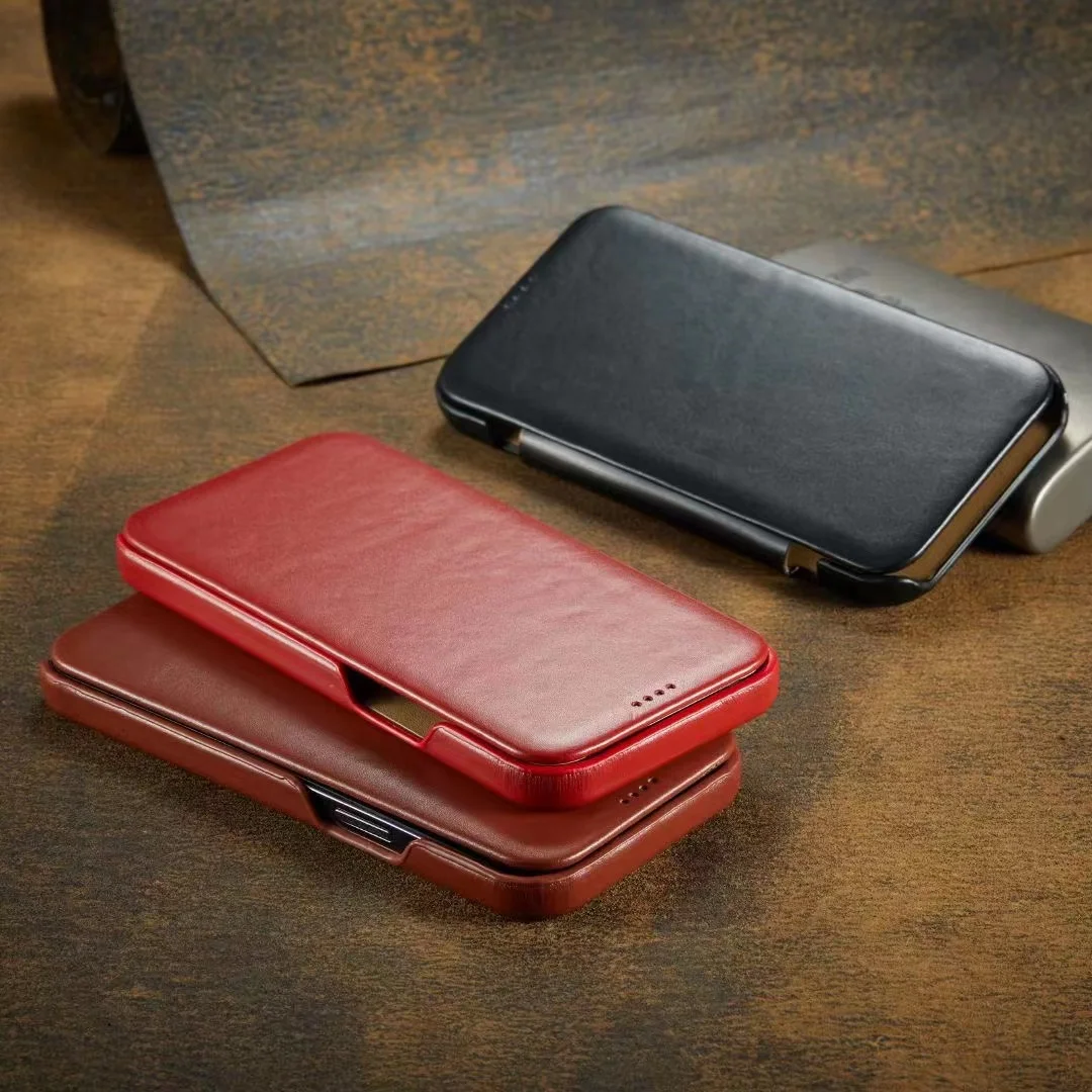 

Luxury Genuine Flip Leather Cover for iPhone 14 13 12 Mini 11 Pro Max 5.8 6.1 6.7 XS XR Genuine Real Leather Case