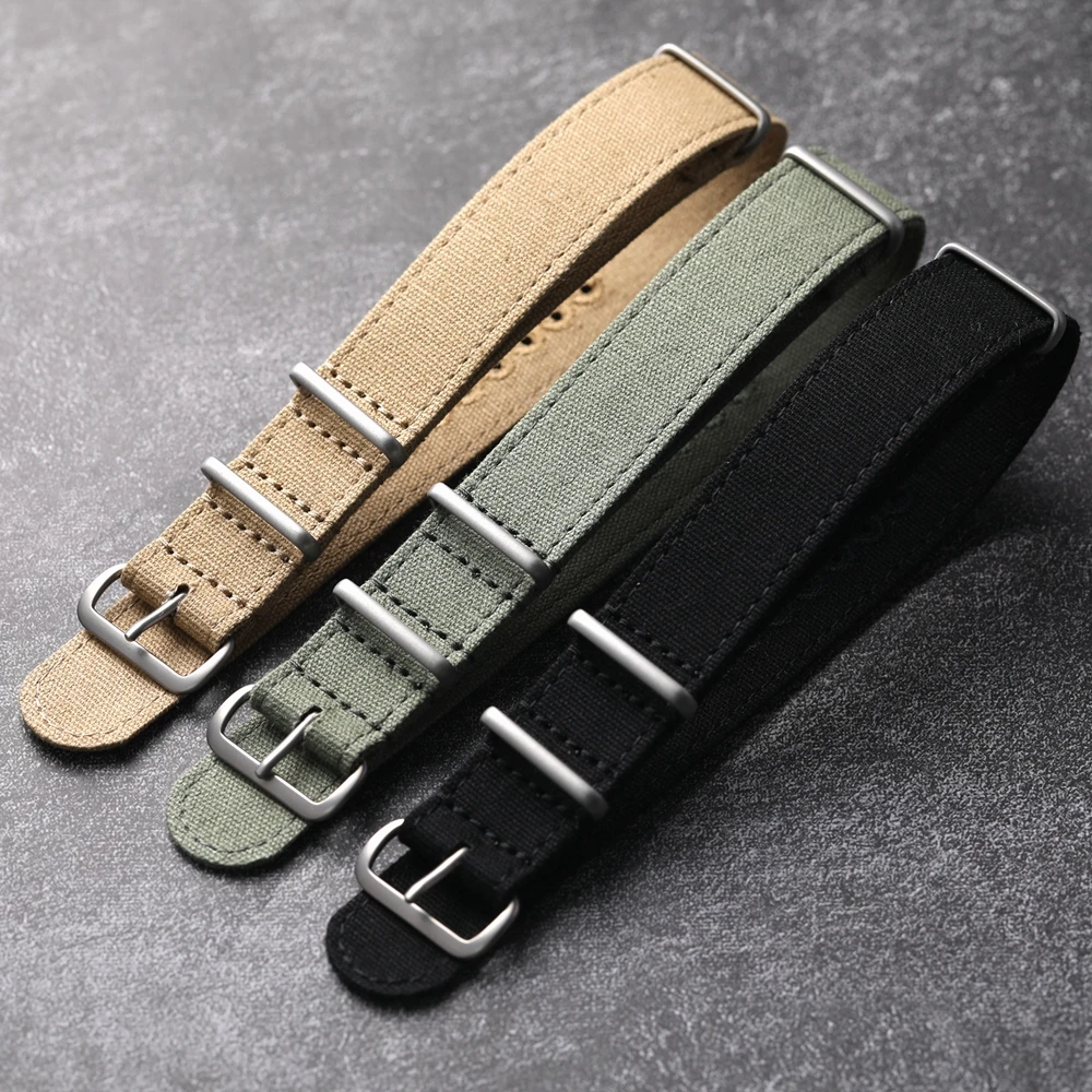 Handmade Vintage G10 Breathable Canvas Strap - Black, Khaki Green, and Grey