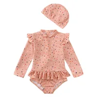 Girls Cute Backless Floral One-piece Swimsuit Baby Bikini Swimwear with hat Sun-proof Beach Vacation Toddlers Kids Chic Swimsuit 4