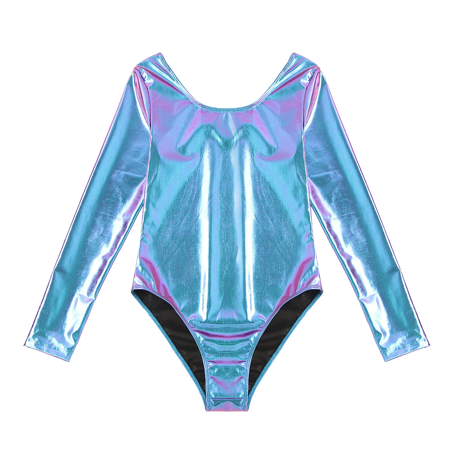 Gymnastics Dancewear Sets Women Adult Shiny Patent Leather Gymnastics Leotard Performance Ballet Jumpsuit Long Sleeves Monokini Bodyuit Dancewear Clubwear