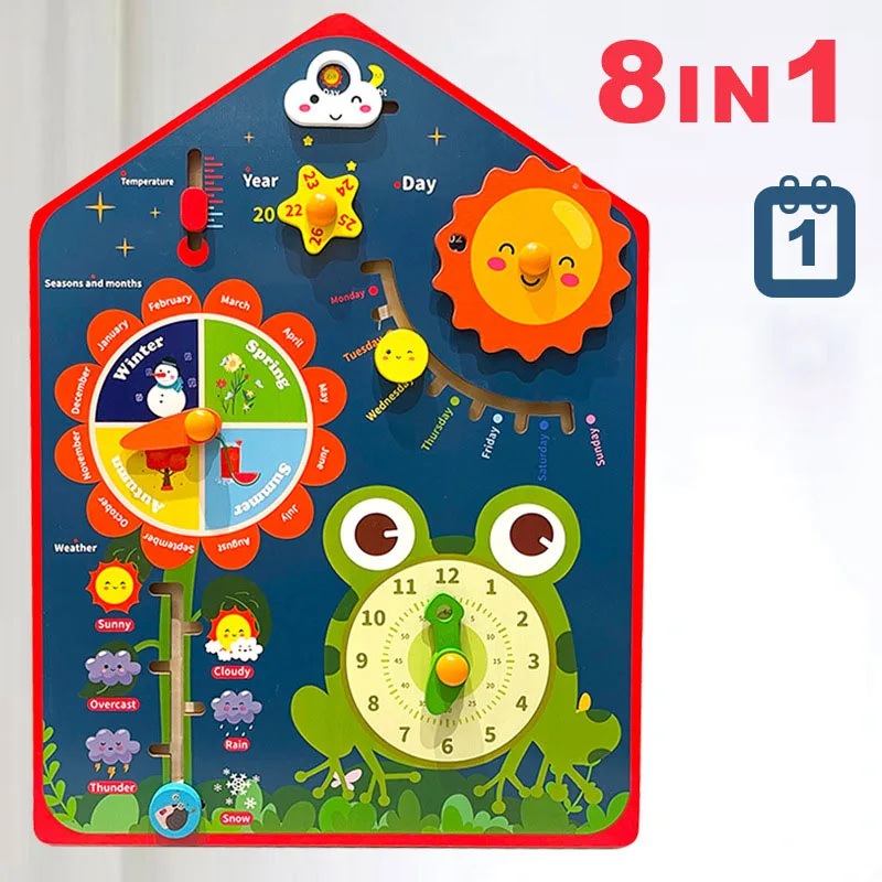 Wooden Clock Busy Board Toys Montessori Baby Geometry Digital Clock
