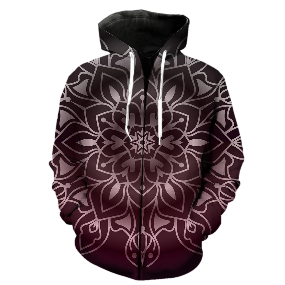 

Mandala Men's Zipper Hoodies Harajuku Cool Hip Hop 2022 Hot Sale Teens 3D Print Spring Tops Long Sleeve Oversized Funny Unisex