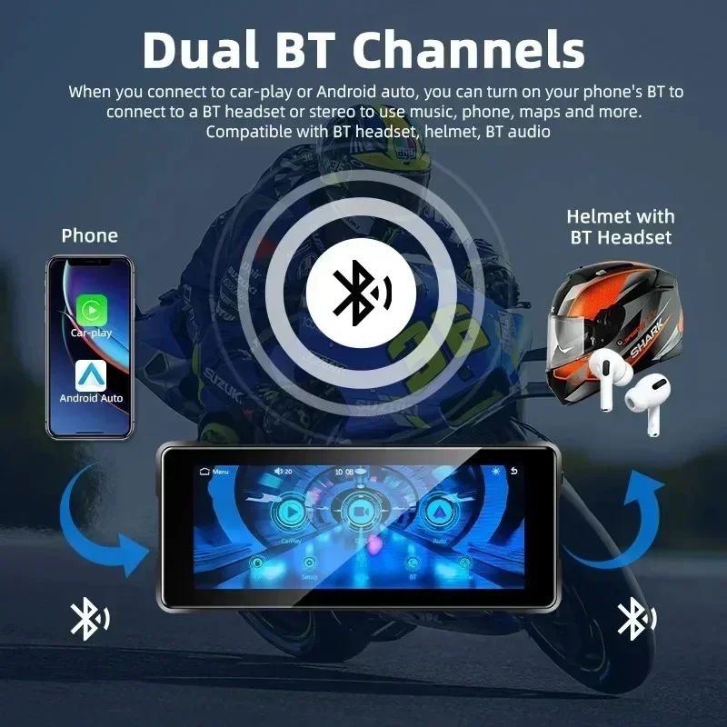 6.86 휴대용 오토바이 DVR 방수 터치 스크린 무선 CarPlay 안드로이드 자동 GPS 네비게이션 듀얼 블루투스 모토 레코더