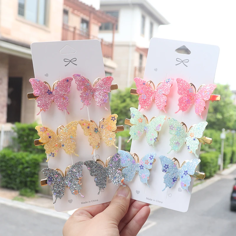 6/12Pcs Bunte Glitter Schmetterling Haar Clips Mädchen Haarnadeln Barrettes Frauen Süße Haar Ornament Mode Haar Zubehör – Detail 9