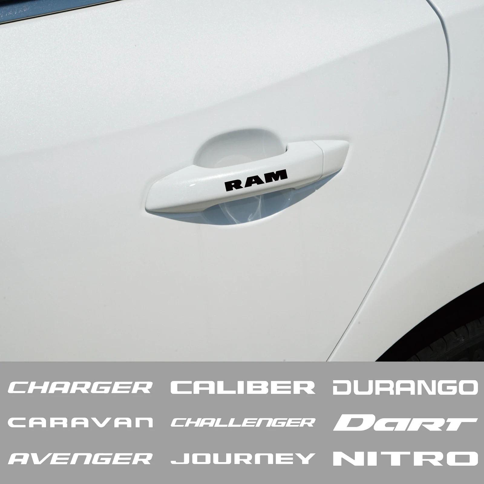 

4PCS Car Door Handle Decor PVC Vinyl Sticker Auto Accessories For Durango Journey Ram Challenger Charger Caliber Caravan Nitro
