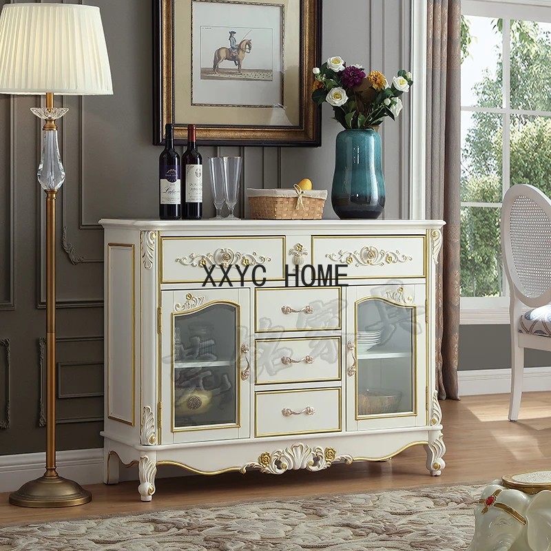 

Американский боковой шкаф из твердой древесины, Европейский белый мраморный шкаф для хранения вина, чайный бокал в стиле ретро