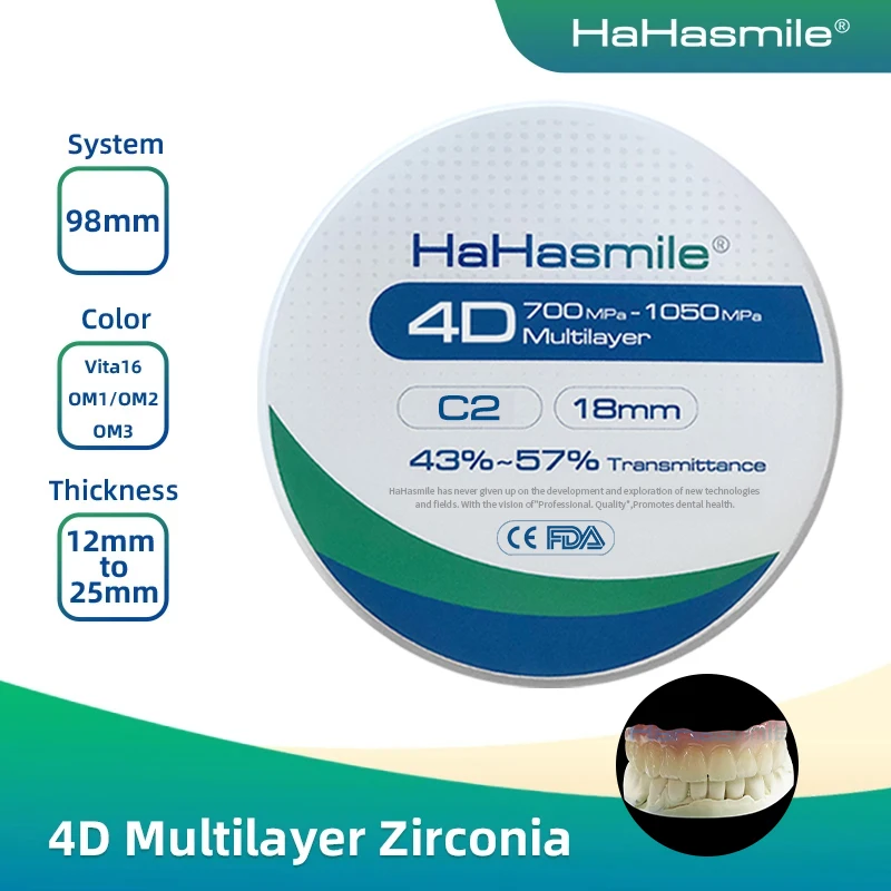 

Hahasmile 4D-Multilayer 98-C2 Material Zirconia Matrices Dentistry Tools 12mm/14mm/16mm/18mm/20mm/22mm/25mm For Dental Lab