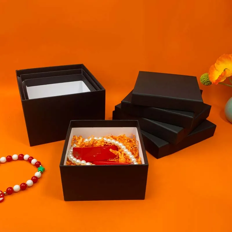 Quadratische Geschenkboxen mit verschiedenen Größen, 4 Stück, mehrere Farboptionen, Geburtstagsgeschenk, Nesting, langlebig, wiederverwendbar, schwarze Geschenkboxen – Detail 6