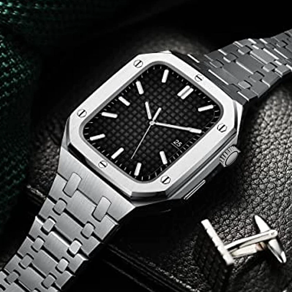 Stainless Steel strap for Apple Watch band 45mm 44mm Luxury Modification Kit Metal Case Bracelet iWatch Series 8 7 6 5 SE 44 45