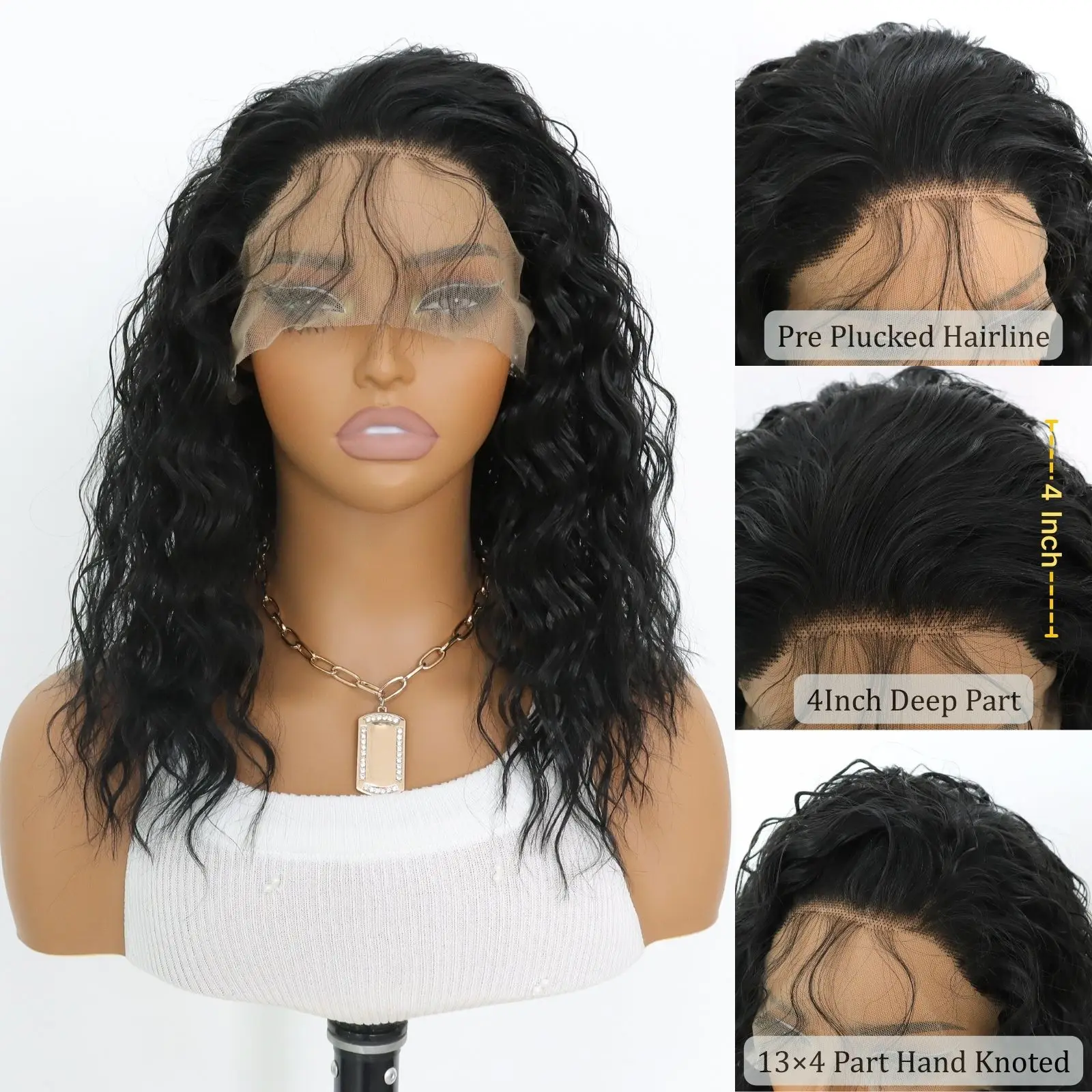 Short Curly Bob Lace Front Synthetic Wigs Black Short Curly 13x4 Lace Front Wig Pre Plucked Natual Hairline Wig14 Inch