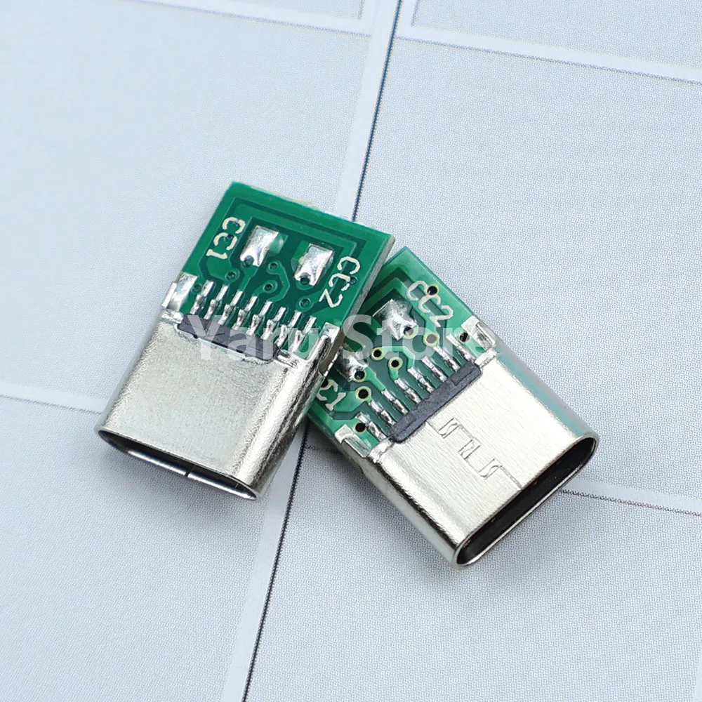 USB 3.1 타입-C 잭 커넥터 16핀 암 소켓 리셉터클 USB-C 어댑터 - 납땜 케이블 6개 납땜 조인트 (cc1 cc2 5.1K)