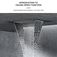 ระบบฝักบัวอาบน้ําทองเหลืองสีดําหรูหราติดผนังการออกแบบจอแสดงผลดิจิตอล LED เย็นและร้อนควบคุมคู่ฝักบัวเพดาน 4 ฟังก์ชั่นแตะ 5