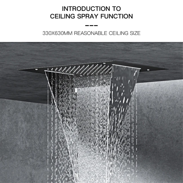 ระบบฝักบัวอาบน้ําทองเหลืองสีดําหรูหราติดผนังการออกแบบจอแสดงผลดิจิตอล LED เย็นและร้อนควบคุมคู่ฝักบัวเพดาน 4 ฟังก์ชั่นแตะ 5