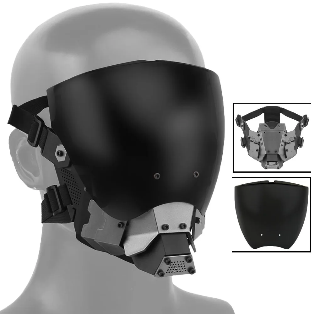 Tactical Mask Full Face Cyberpunk Cosplay Breathable Mask Double Sided