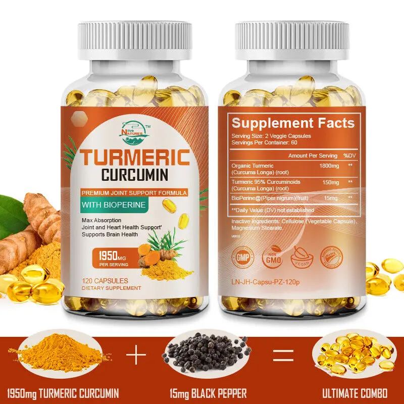 Highest Potency Turmeric Curcumin 95% 1950mg with Bioperine Black Pepper Extract