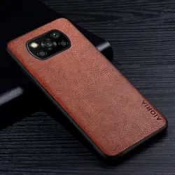 Premium Retro Litchi Leather Back Cover - Business Style Phone Case for Poco X3 Pro (Brown)