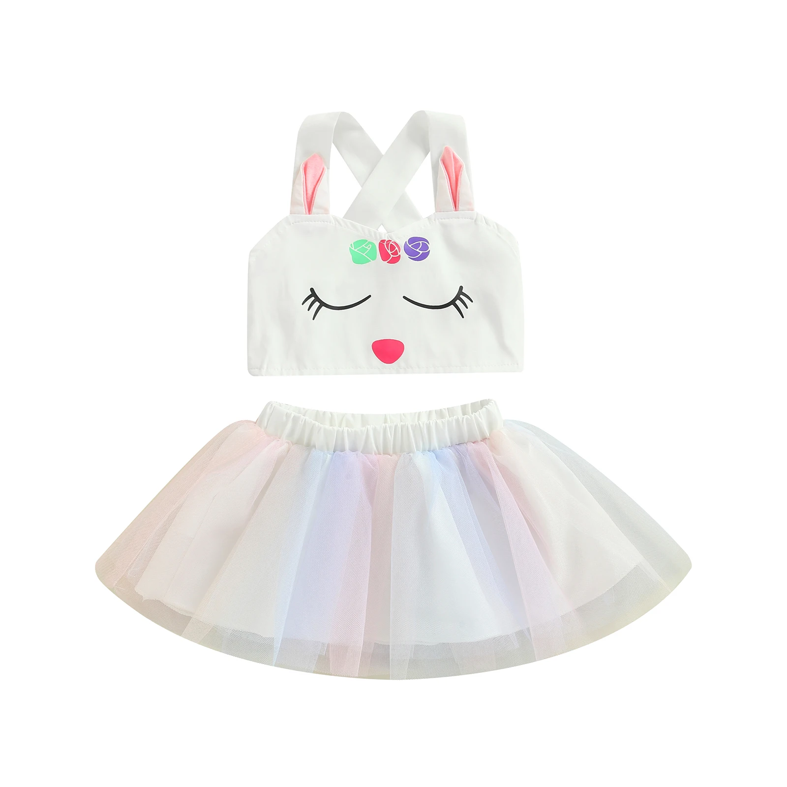 2022 324m Infant Baby Girl Clothing Cute Ears Unicorn Print Square