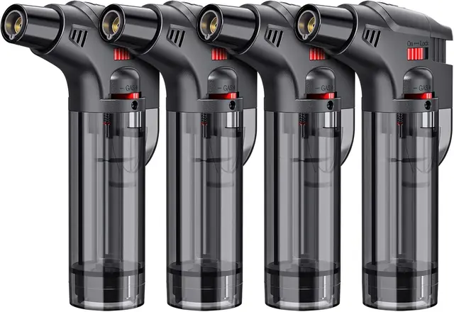 Torch Lighter, Jet Flame Lighter Refillable Gas Butane Lighter with Visible Fuel Tank, Windproof Adjustable Flame for Kitchen 1