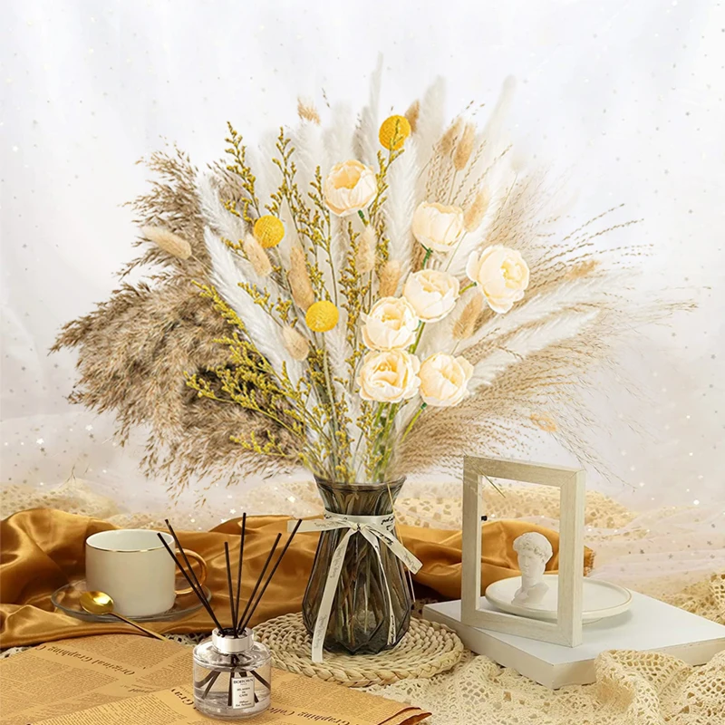 Dried Flowers With Stems Artificial Golden Wheat Bouquet 100pcs Natural  Flowers For Fall DIY Arrangement Farmhouse Decorations