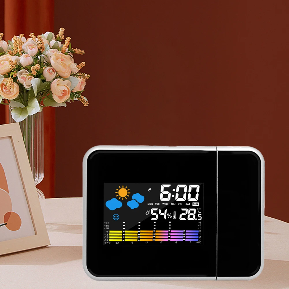 Smart Alarm Clock with Night Backlight Digital LED Projector Adjustable Projection Angle for Home Living Room Bedroom