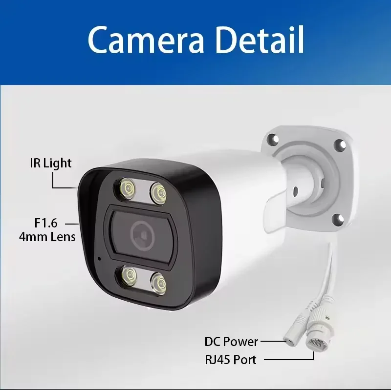 5MP PoE 보안 카메라 시스템 가정용 감시 NVR 키트 4개 IP 보안 카메라 실내외 양방향 오디오