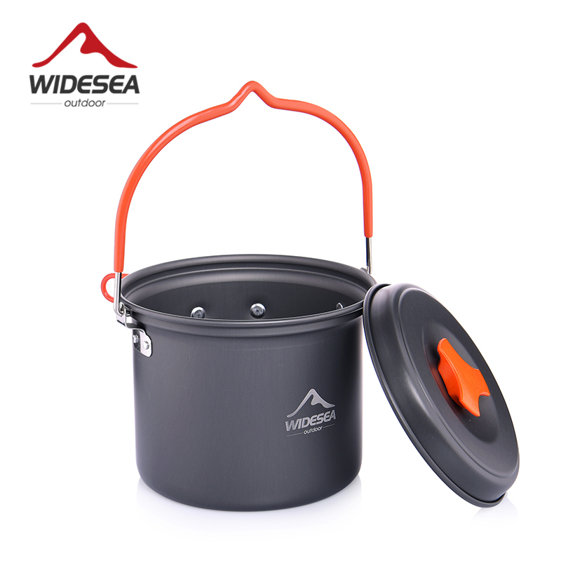 Widesea Camping Hanging Pot  Aluminum Portable Outdoor Pot With Lid Nonstick Cookware Anti-scald Handle Picnic Kitchen Supplies