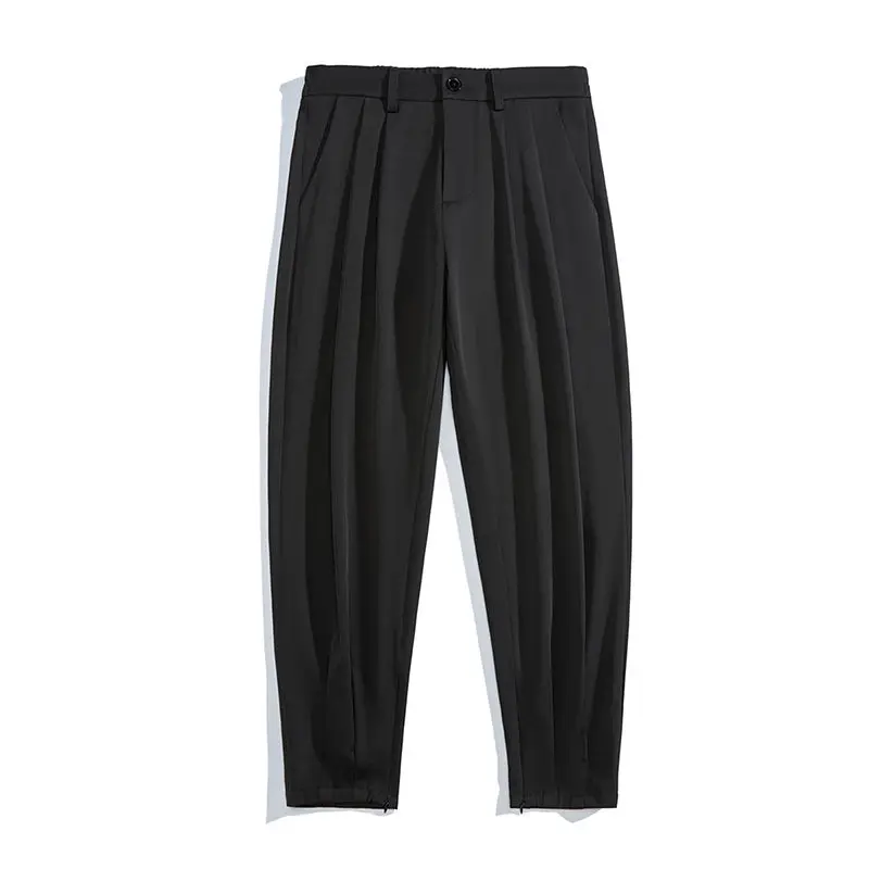 Fashion Casual Pants Korean Elastic Waist Loose Temperament Pockets Man Handsome Button Solid Color Zipper Men's Clothing 2023