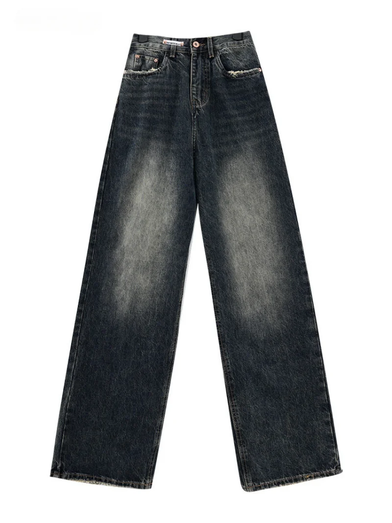 Harajuku Streetwear Retro Fashion Summer Women High Waist Jeans Loose Wide Leg Straight Loose Denim Trousers Y2K Baggy Pants