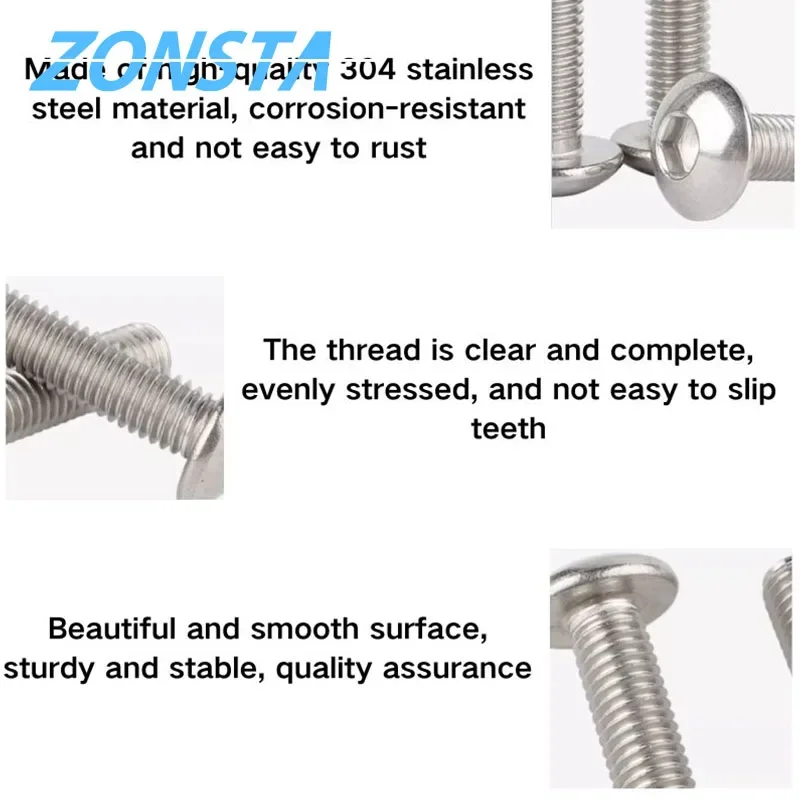 304 Stainless Steel M2-M10 Round Pan Head Hex Socket Screws