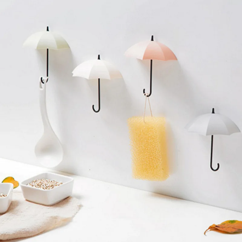 Storage Rack Storage Shelf Storage Cart Cute Umbrella Shaped Hooks No-Punch Wall Hooks Kitchen Bathroom Coat Rack Key Organizer Home Storage Shelf