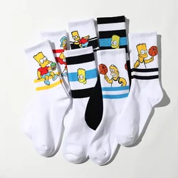 New Simpsons Men's Socks Cartoon Funny Socks Women Fashion High Quality Cotton Sports Skateboard Hip Hop White Sock Happy Meias