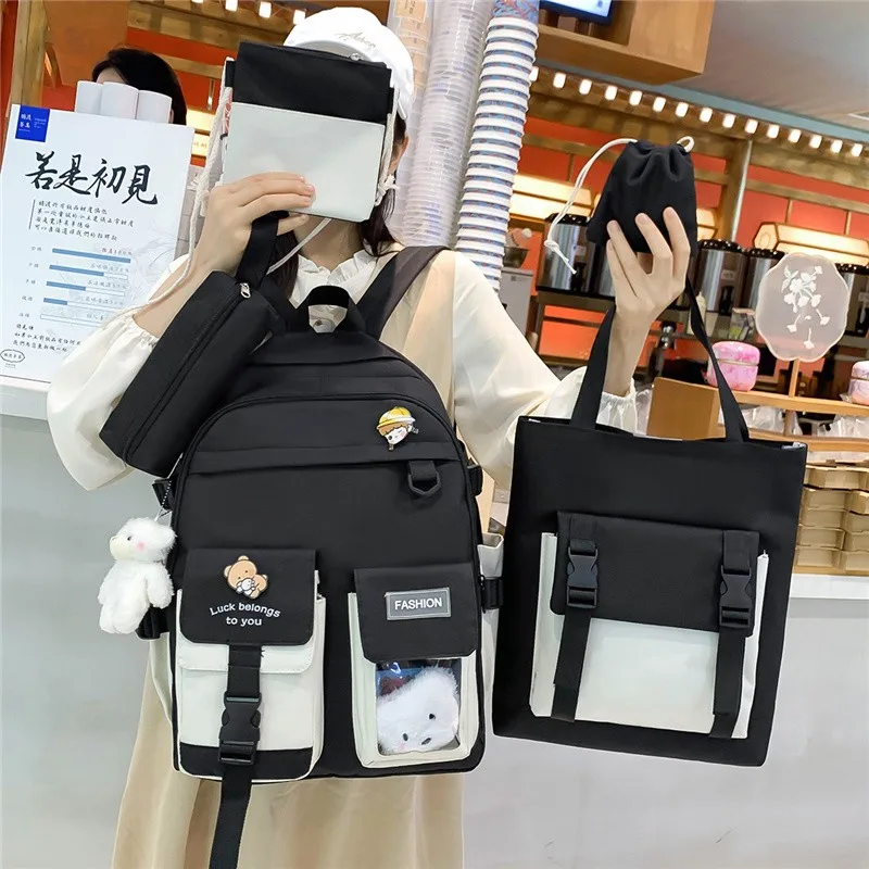 

5 In 1 Fashion Women Backpack Multiple Pockets School Bag For Teenage Girls Multifunctional Travel Backpacks Waterproof Bookbags