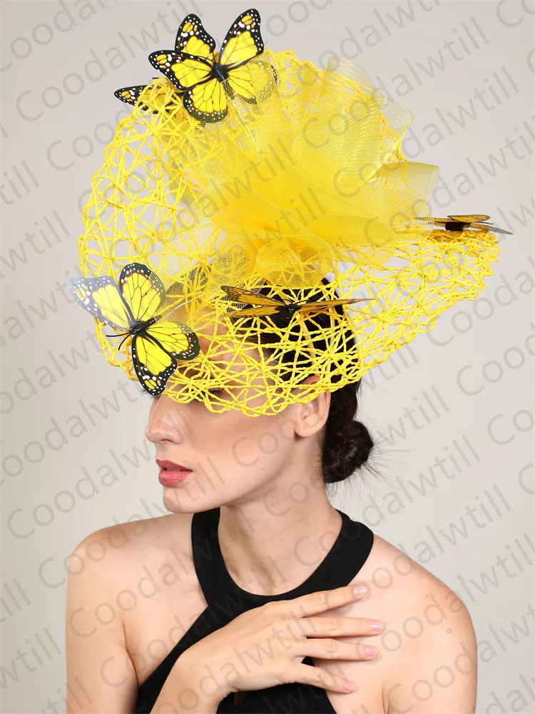 Nuovo Fascinator Copricapo Da Sposa Donna Copricapo A Farfalla Per Chiesa Cappello Derby Fascinators Fascia Da Sposa Pillbox Cap Flower